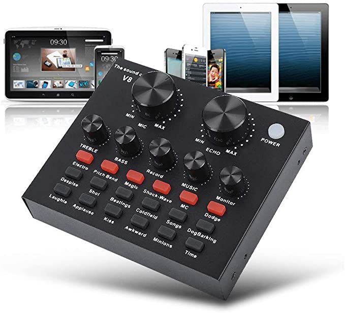 V8-Live Sound Card, Audio Mixer USB External Sound Card Headset Microphone Live Sound Card Karaoke for Double Cell Phone Live Computer PC Live Re_cording