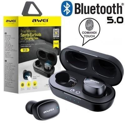 AWEI T13 Bluetooth Earphones 5.0 Wireless Waterproof Touch Mini Earbuds Hifi Sound Dynamic Speaker 300mAh Earphone - Black