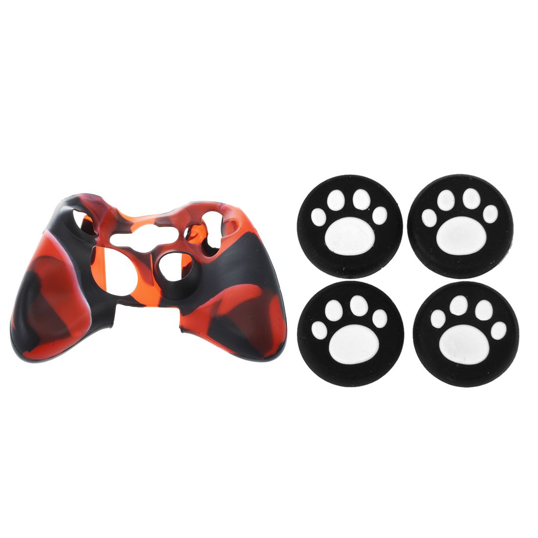 1 Pcs Silicone Cover Case Skin for Xbox 360 Controller Camo+Black & 4 Pcs Analog Silicone Joystick Thumbstick Handles Caps for PS4 / Xbox One / PS3 / Xbox 360 Controller