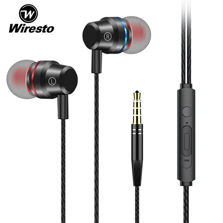 Wiresto In Ear Earphone Wired Earbuds HIFI Stereo Earphones Noise Cancelling Headset No Ear Pain Earpiece