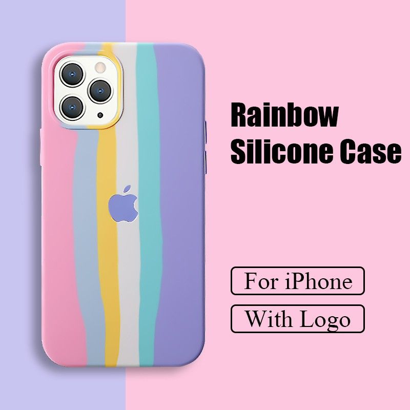 PINK Rainbow Silicone Case For i-Phone 12 PRO MAX / 12 / 12 PRO / 12 MINI / 11 PRO MAX / 11 PRO / 11 / XS MAX / X / XR / XS / 8 / 7 / 6 / 6+ / 7+ / 8+ BACK COVER