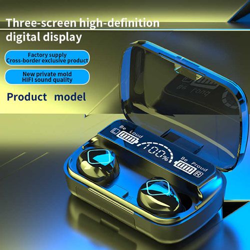 M10 TWS Earphone 9D Stereo LED Digital Display Touch CVC8.0 Reduction Technology (With 2000mAh Mini Power Bank Charging Box)