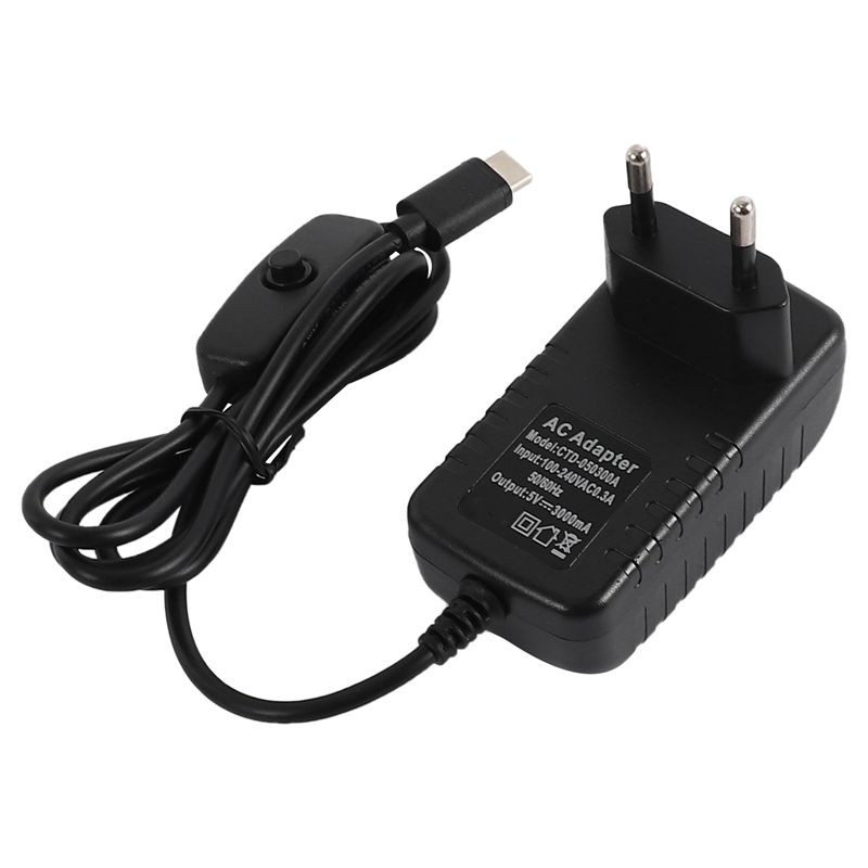 for Raspberry Pi 4B Power Supply 5V 3A Type-C Power Adapter with ON/OFF Switch USB-C Charger EU Plug