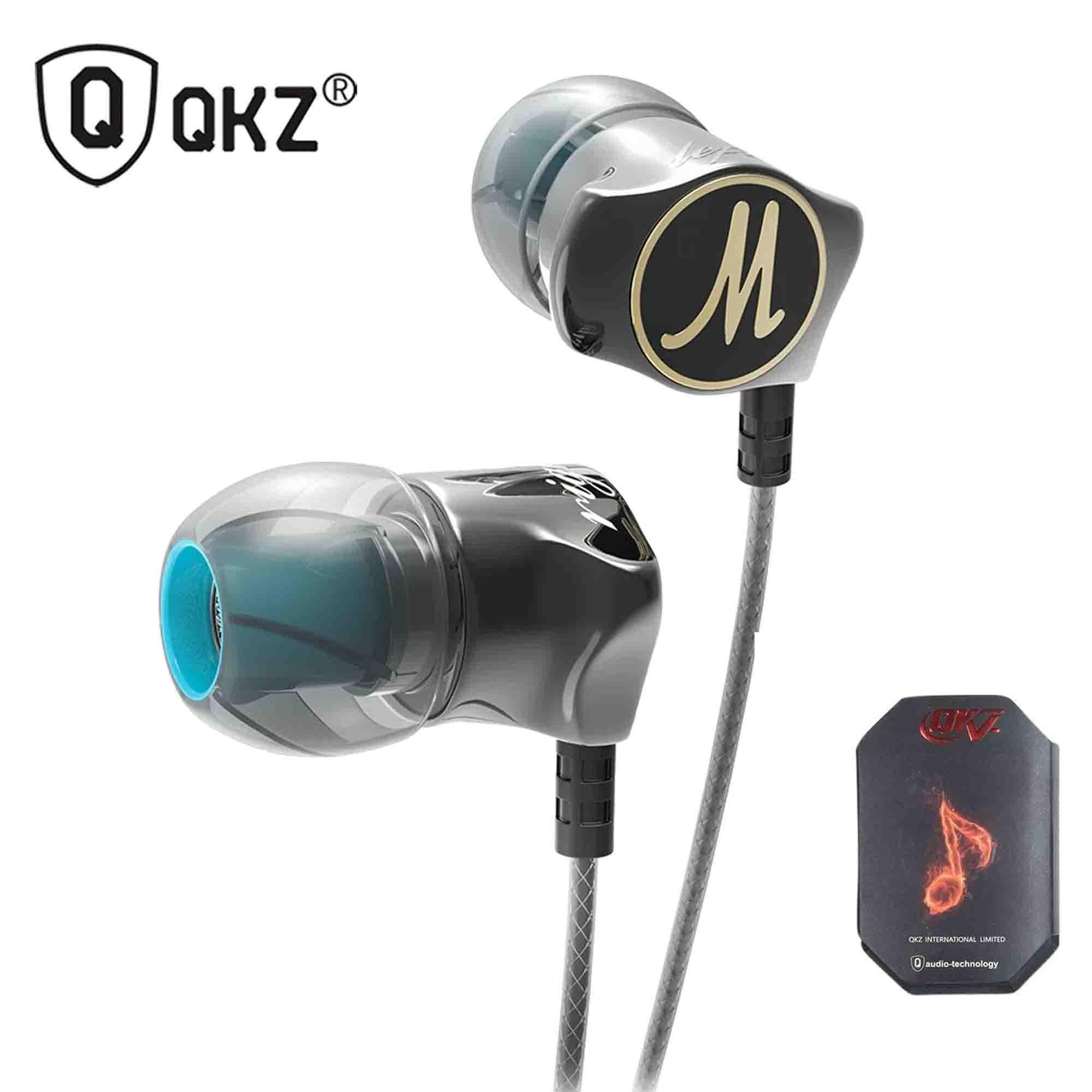 QKZ DM7 Metal Zinc Alloy Hifi Super Bass Earphones with Mic and A Pouch Box - Black