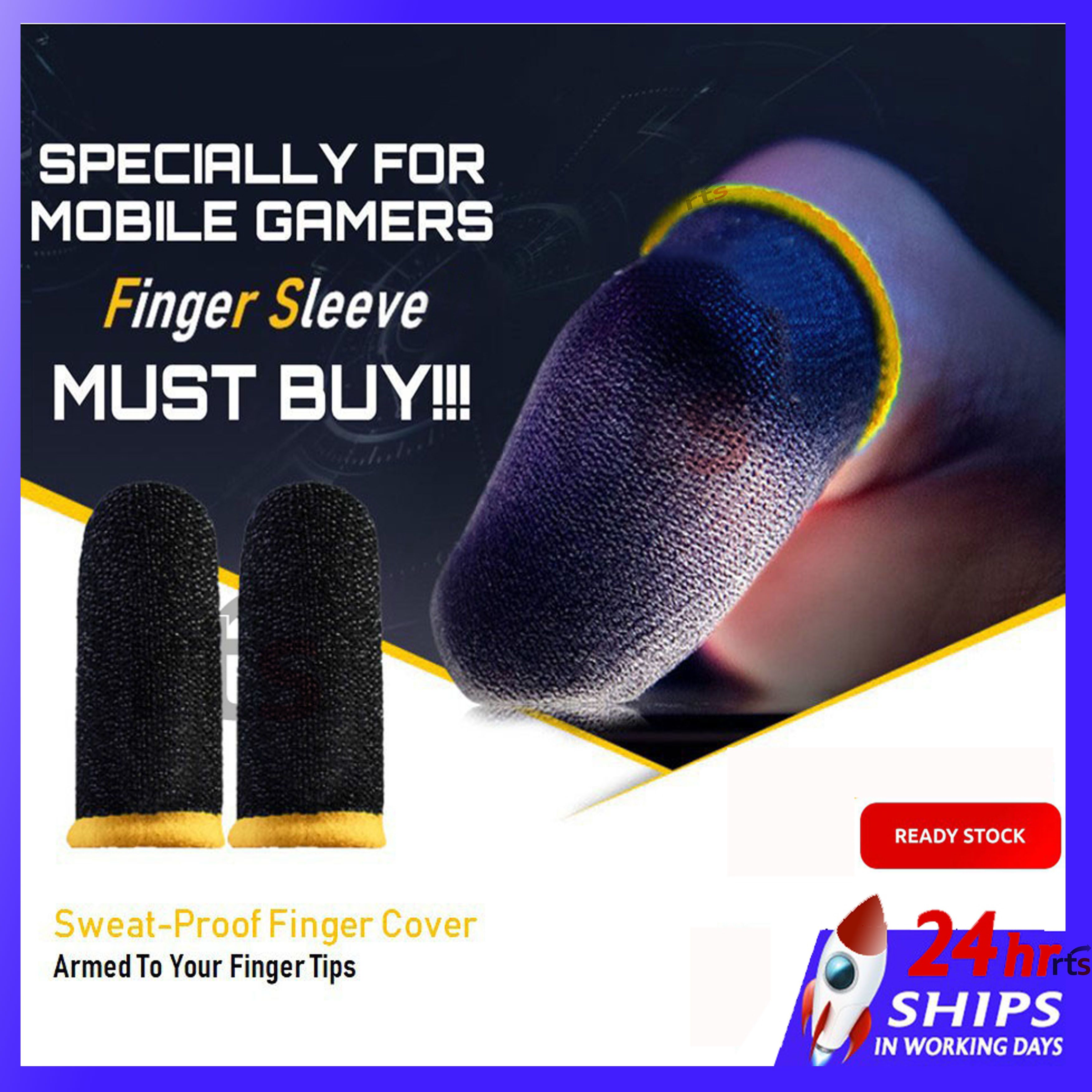 1 Pair(2 Pcs) Breathable PUBG Mobile Finger Sleeve / Sweatproof Gloves for PUBG Mobile Gaming - Black / Finger Grip For Gaming / PUBG Finger Sleeves / PUBG Finger Gloves / PUBG Finger Cover / PUBG Finger Grip / Free Fire Fiinger Sleeves
