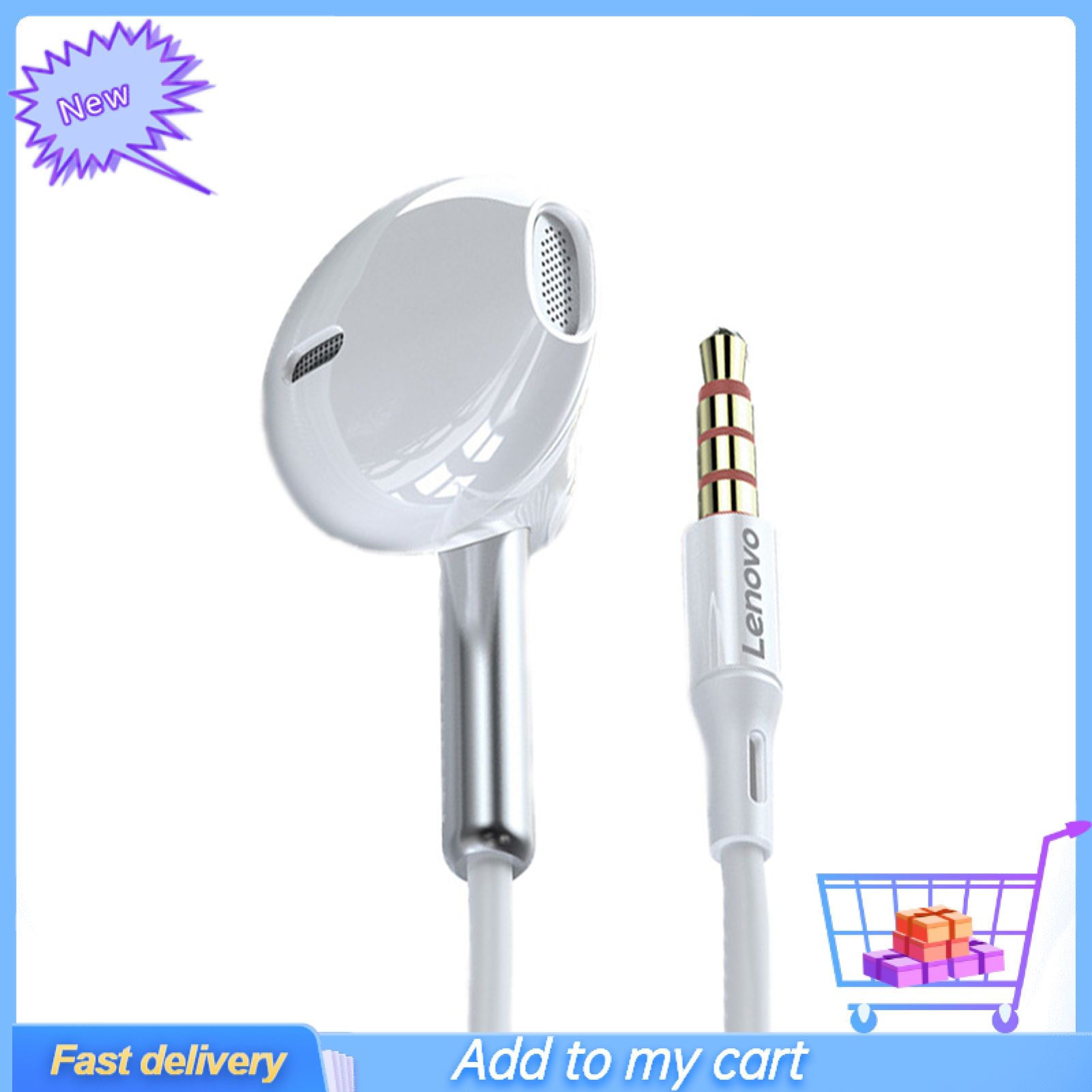 for Lenovo XF06 Wired Earbuds Lightweight Heavy Bass 3.5mm Wire Control In-ear Earphones with Mic for Sports