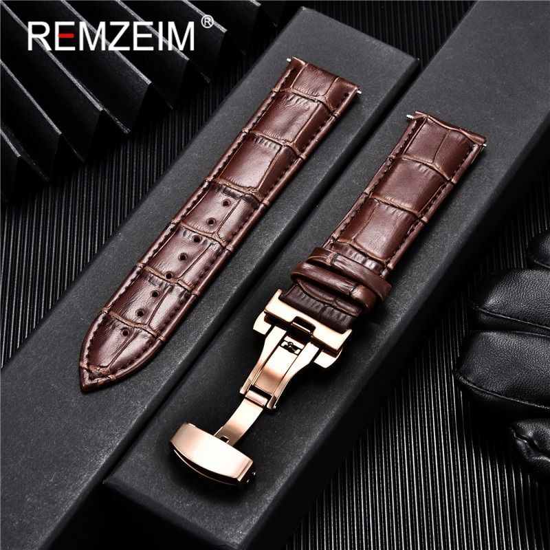 Leather Watchband Calfskin Men Women Replace Watch Band 18mm 20mm 22mm 24mm With Butterfly Buckle Watch Strap