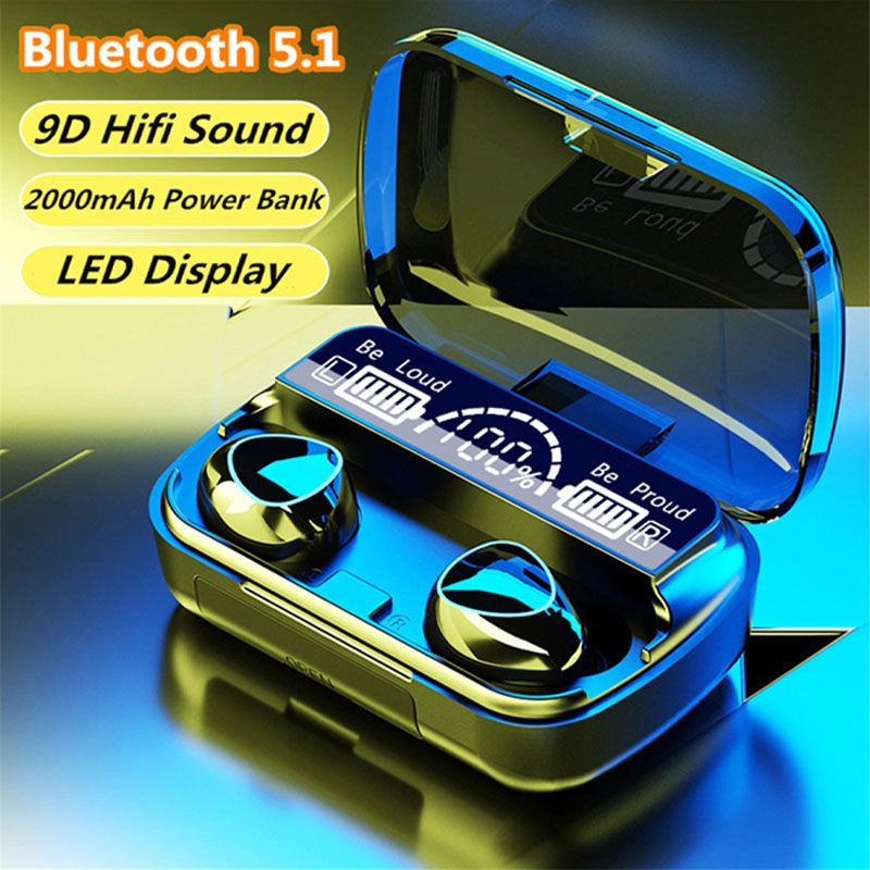 M10 TWS Earphone 9D Stereo LED Digital Display Touch CVC8.0 Digital Noise Reduction Technology (With 2000mAh Mini Power Bank Charging Box)