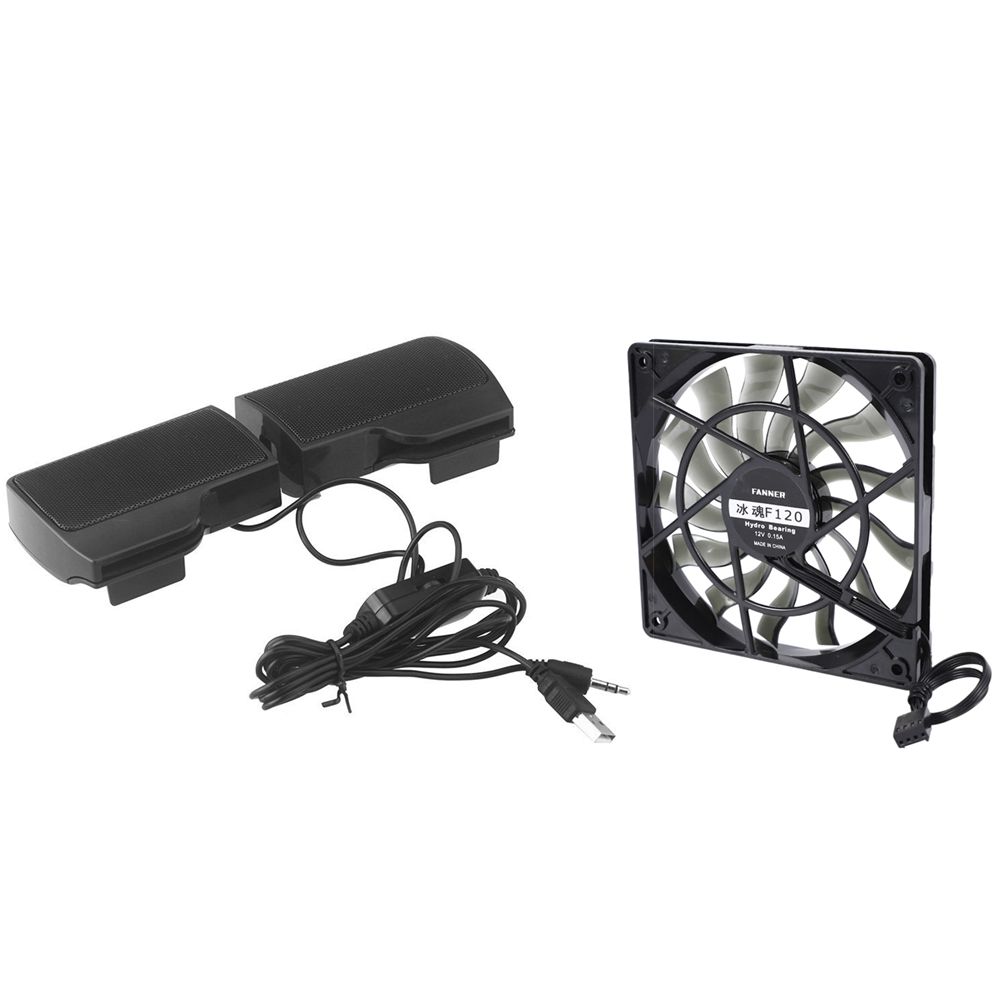 1 Set 12V Desktop Computer Host Quiet Fan & 1 Pcs Clip Mini Portable USB Stereo Speaker Soundbar