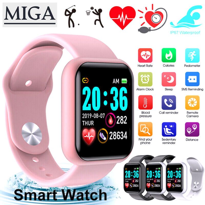 Waterproof Pink Electronic Pedomete HR/BP Rate Y68 LED Digital Smart Watch Support Bluetooth 4.0, Android , IOS Digital Clock Monitor Remote control photography Touch the screen Women Smartwatch Wristbands