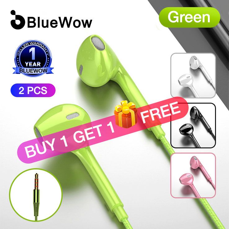 Buy 1 Free 1 BlueWow P2 Quadcore Stereo 3.5mm Wired Control Earphone Headset Headphones With Bass For Earphone Wire Stereo Headset