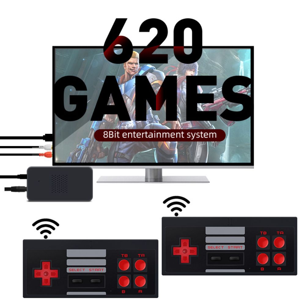 Video Game Console 8 Bit Dual Wireless Controllers Built-in 620 Classic Games Retro TV Game Stick Support AV Output easy to use