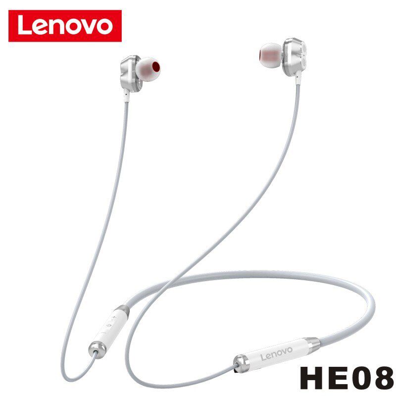 Lenovo HE08 Dual Dynamic Neckband Bluetooth Headphones TWS 5.0 HIFI Stereo Earphone with 4 Speakers