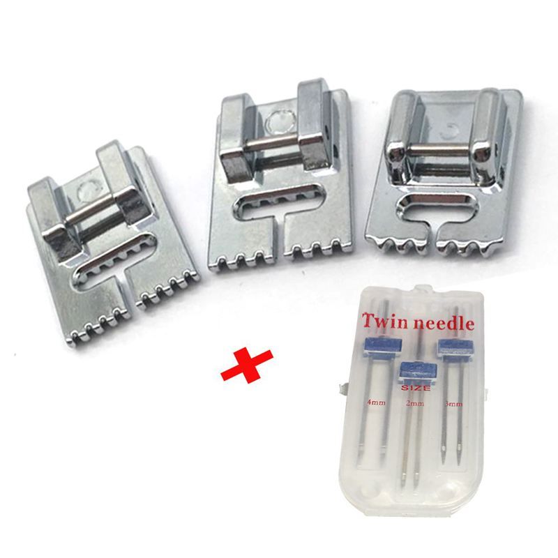 3 Pcs Double Twin Needles Pins (3 Size Mixed 2.0/90 3.0/90 4.0/90) With 3Pcs Groove Pintuck Presser Foot Sewing Machine Accessories