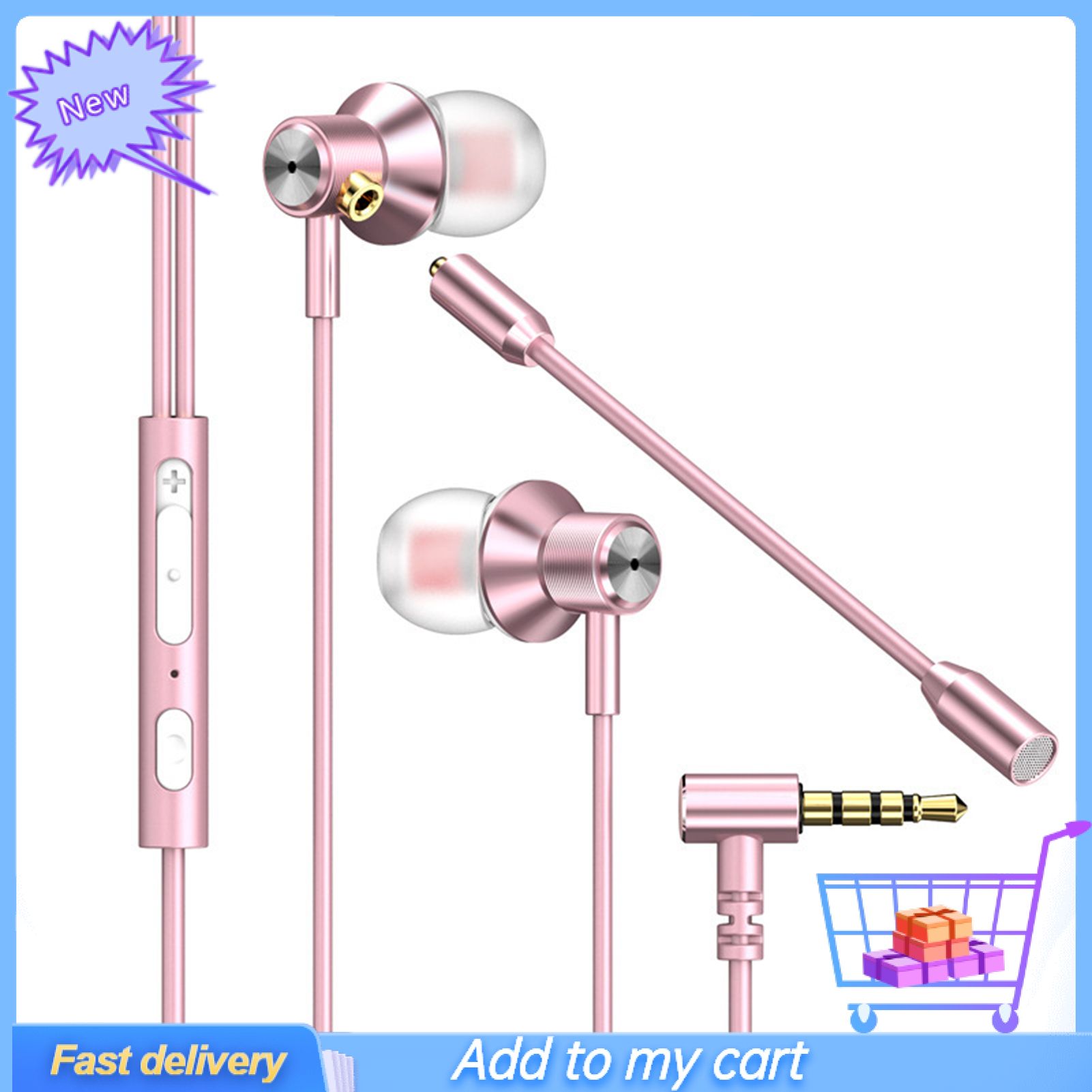 GreenForest Wired Earphone Ergonomic Dual Microphone Stereo Universal L-Shaped Plug Metal Earphone for Gaming