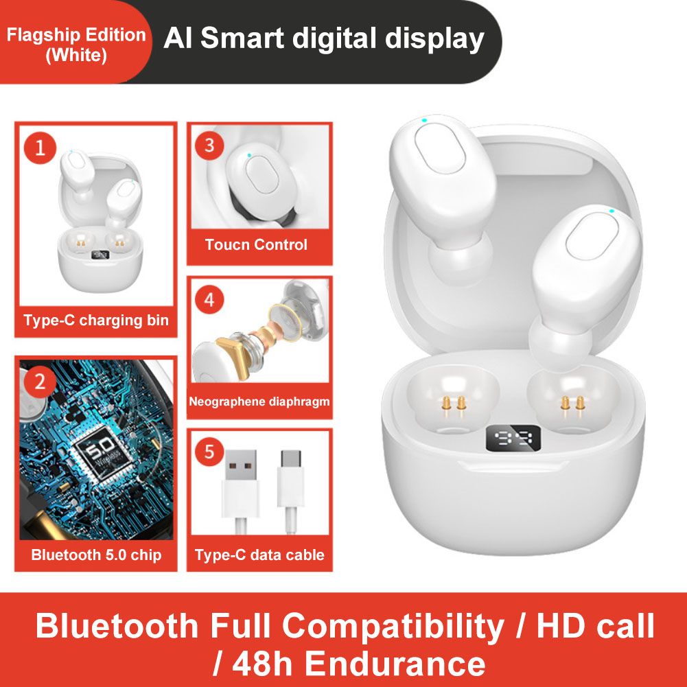TWS Bluetooth Wireless Earbuds Headphones with Mic Handsfree Headphones