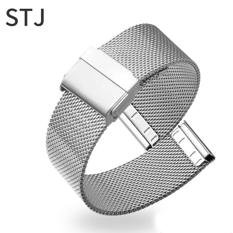 STJ Brand Stainless Steel Strap 12/13 14mm 16mm 18mm 19mm 20mm 22mm Watchband for Samsung Galaxy Watch Active Milanese Wristband