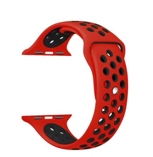 42mm 44mm 45mm Soft Fashion Silicone Replacement Strap For Smart Watch-Red&Black