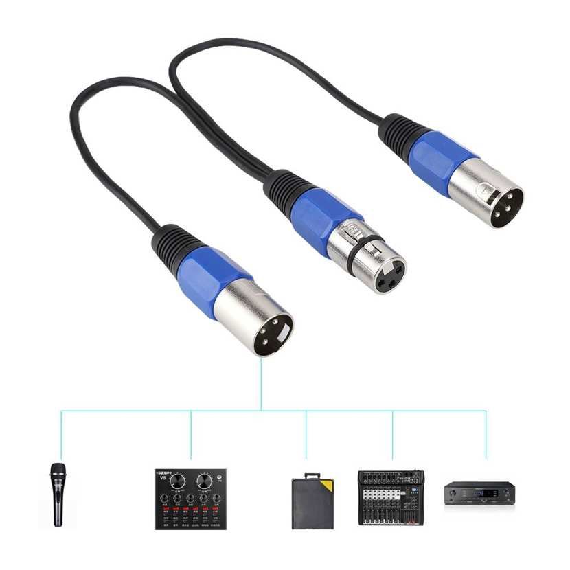 Female Jack Cable Adapter 0.3 m to Dual 2 Male Plug Cord Microphone Audio Extension XLR