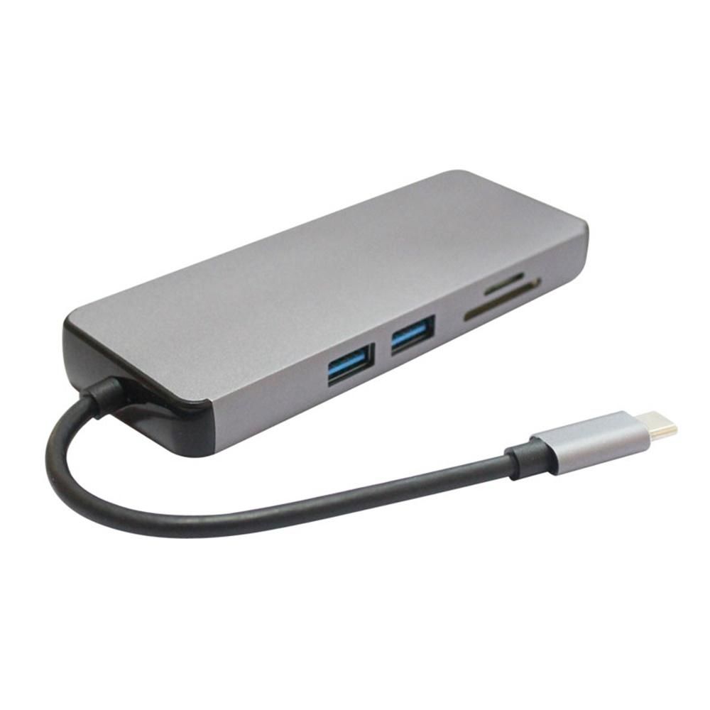 Type C Hub 8-in-1 USB C Adapter With 2 USB 3.0, 4K HDMI, RJ45, VGA, USB-C PD Charging Port, SD/TF Reader For Type-C Laptops