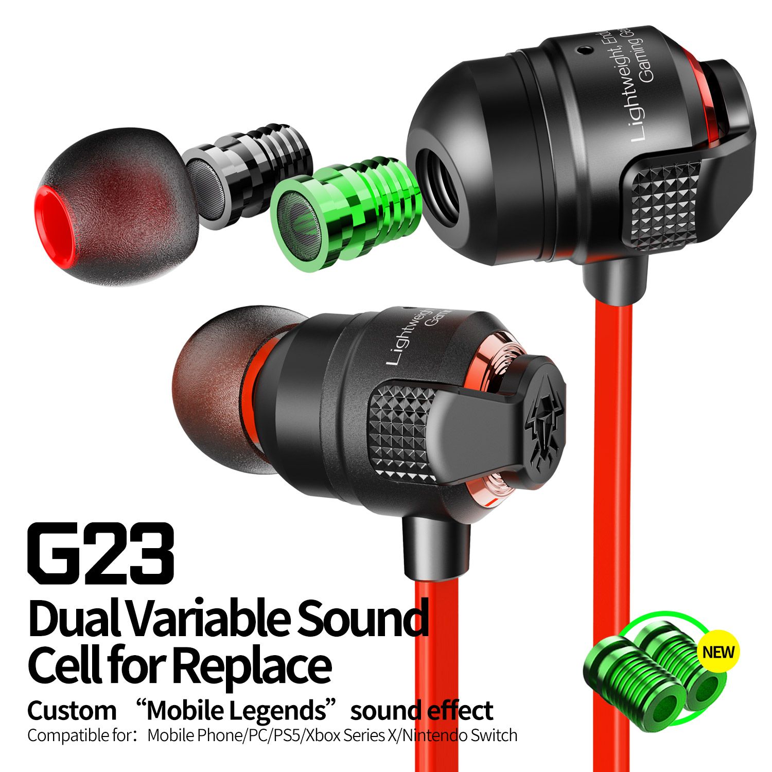 PLEXTONE Earphone Gaming G23 Earbuds E-Sports Metal, 3.5mm Headsets with mic, Dual-Mode Gaming Tuner Gadget & vol, for Mobile PC, PS5, Xbox Series X, Nintendo Switch and Laptop Specially designed for Arena of Valor