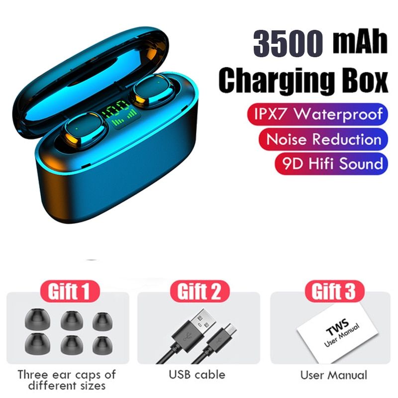 YABA TWS Bluetooth Earphones 5.0 Wireless Headphones Charge Box Sports Headset Ear Buds with Dual Microphone for IPhone Android