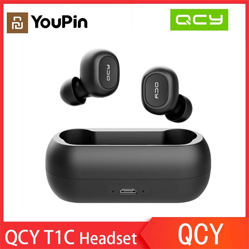 Newest YouPin QCY T1C TWS Earphones Bluetooth V5.0 Headset 3D Stereo Sports Wireless Earbuds with Dual Microphone Charging box