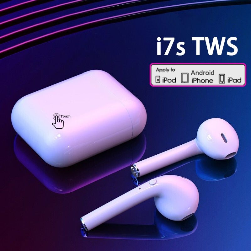 i7s TWS Mini Wireless Bluetooth Earbuds with Charging case and Mic - White