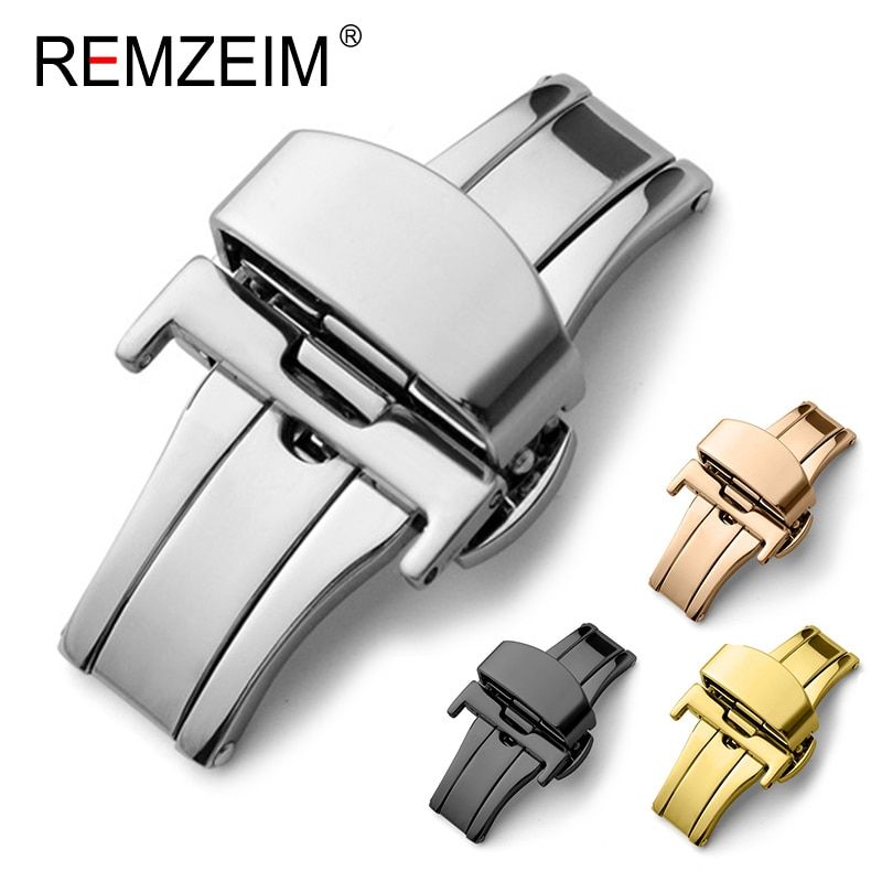 Double Click Butterfly Automatic Buckle Push Button Fold Clasp 16mm 18mm 20mm 22mm 24mm Watchband Buckles Watch Accessories