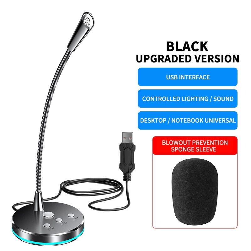 Fashion Computer Microphone Metal Snake Tube 360° Adjust Freely USB Microphone Quickly Filter Noise Suitable For Studio Meeting Standard version B