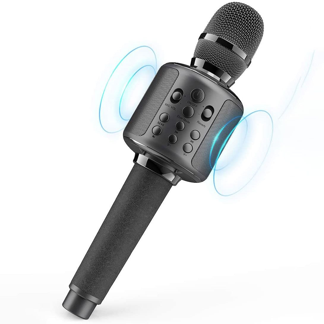 Karaoke Microphone Wireless Singing Machine with Bluetooth Speaker for Cell Phone/PC, Portable Handheld Mic Speaker black red