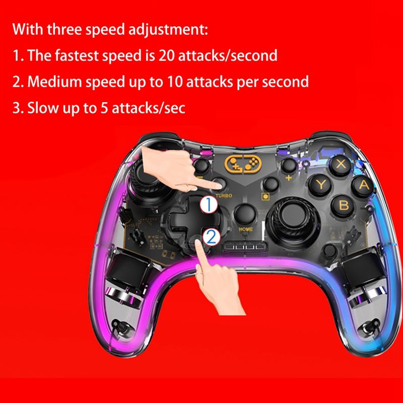 Gamepad Neon RGB Colorful Glow for Switch Pro Wireless Gamepad Transparent Black