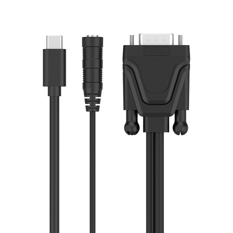 Type-C to VGA Adapter Cable Wire with 3.5mm Audio Female Port HD TV Cable Converter Adapter for PC Notebook Displays Phone
