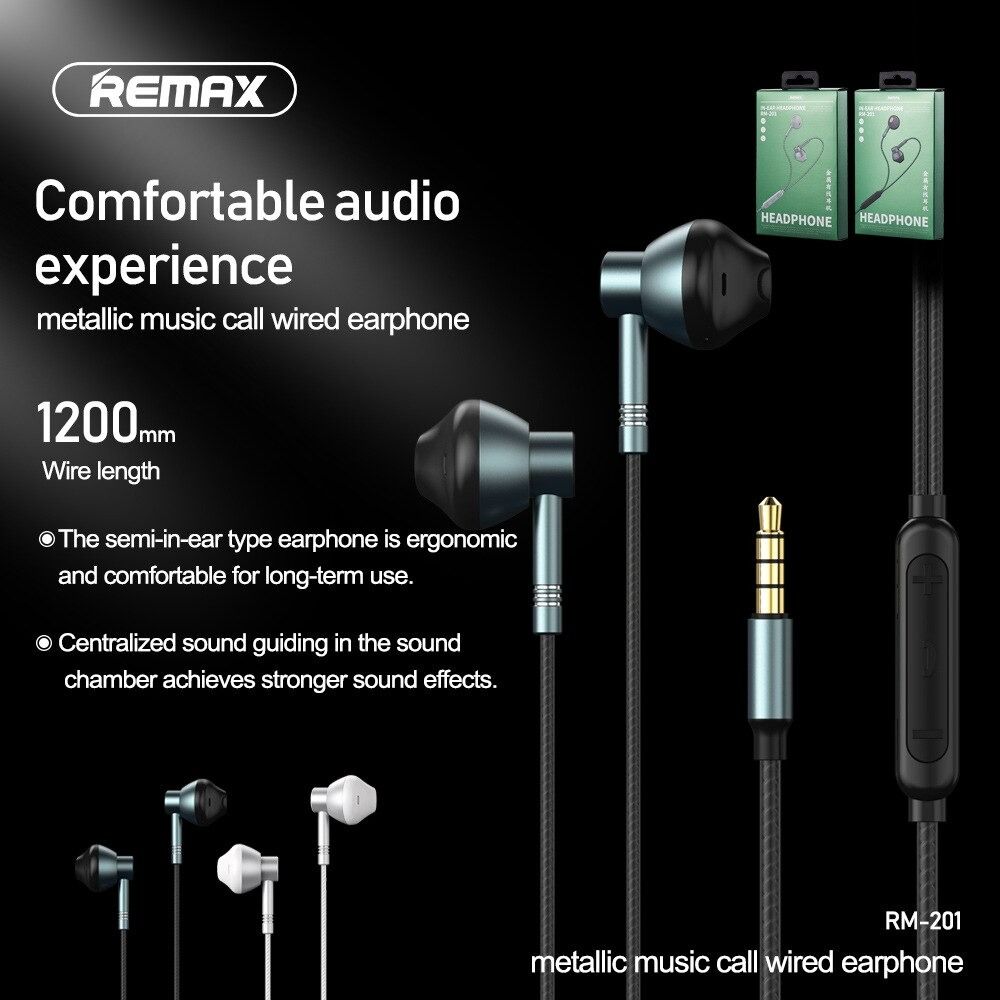Remax RM-201 semi-in-ear wired metal earphone with microphone wire
