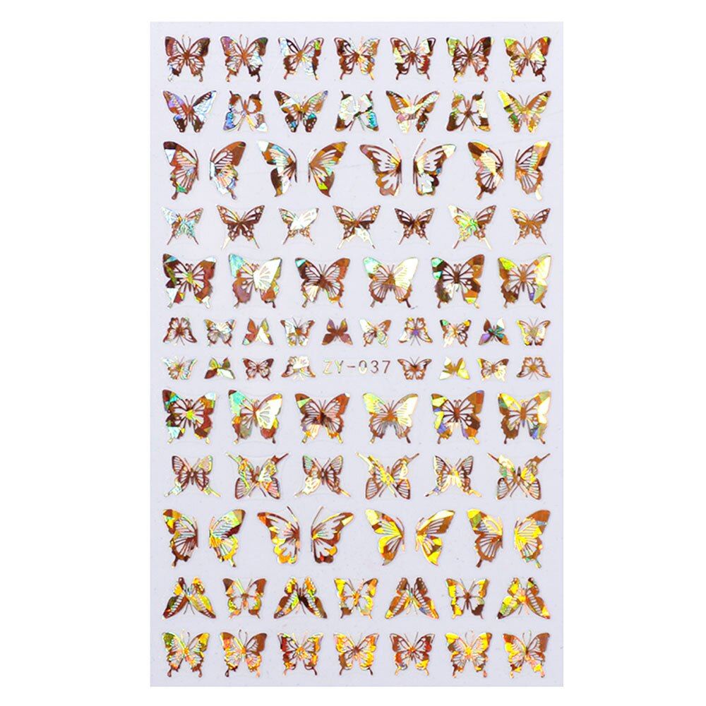 1 Sheet Gold Silver 3D Nail Art Sticker Laser Effect Butterfly Hollow Pattern Slider Nail Decoration Hot stamping Stickers Tr#29
