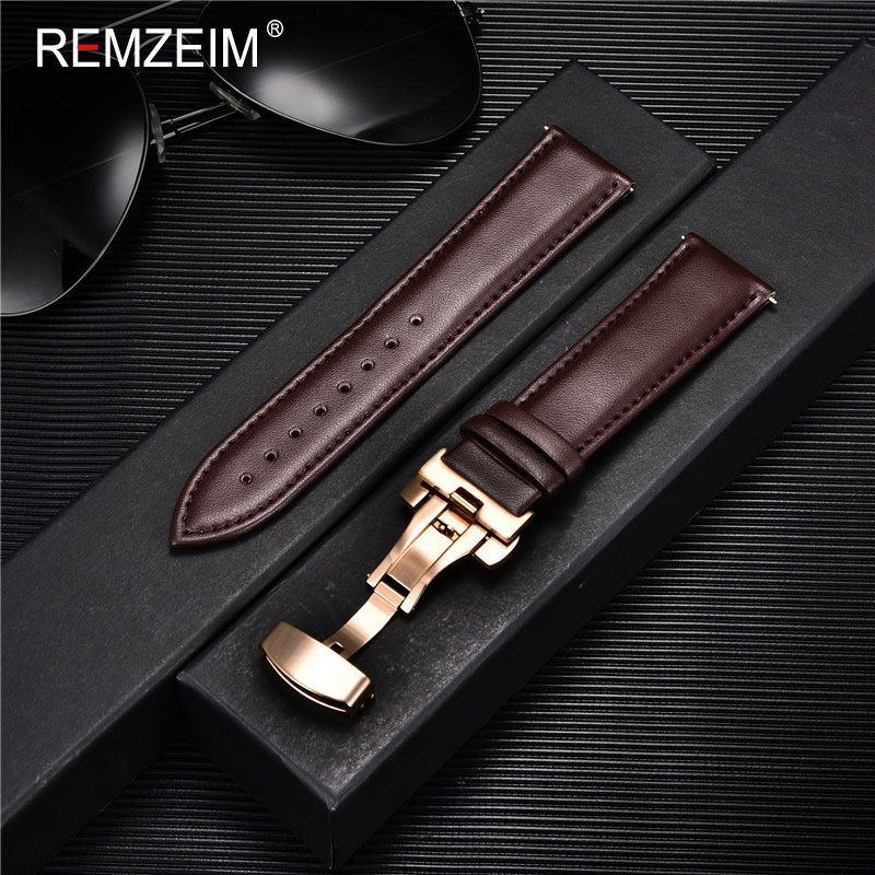 Calf  Leather Watchband 18mm 20mm 22mm 24mm Watch Band Strap Steel Butterfly Buckle Bracelet Accessories Wristbands