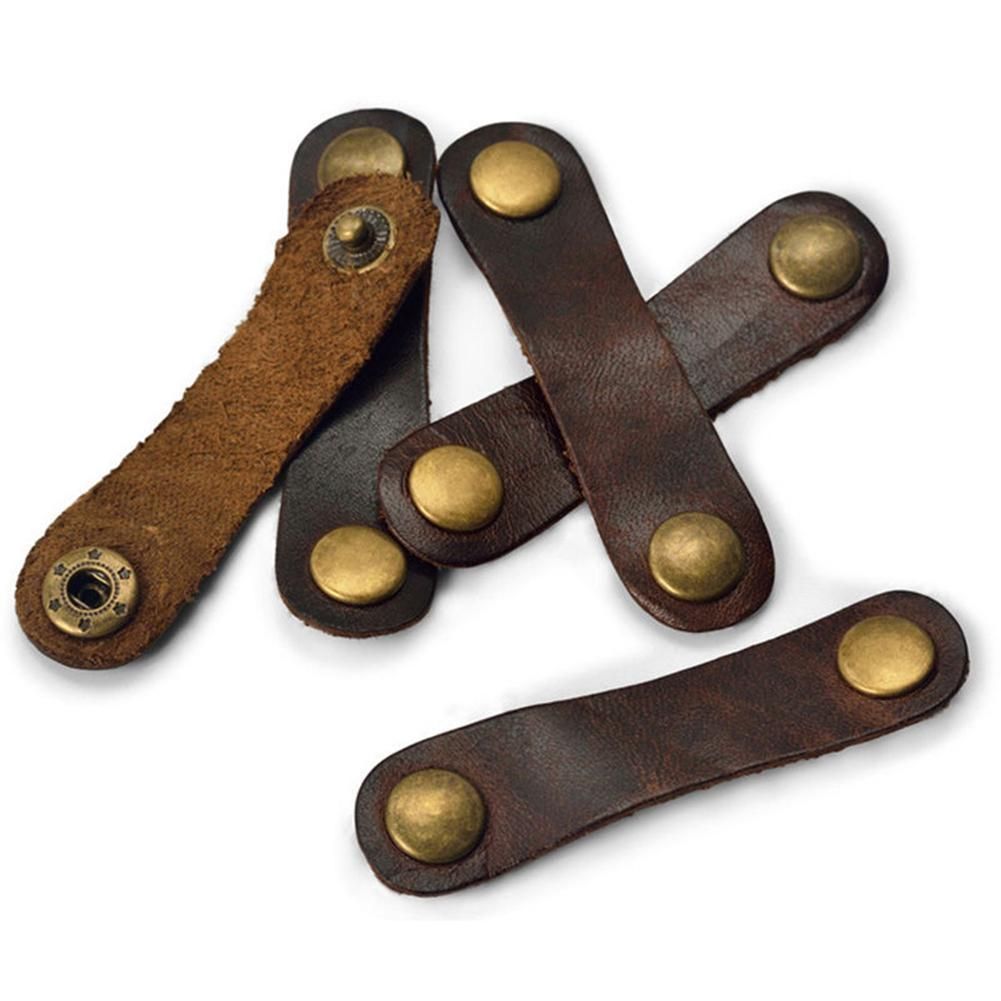 Cowhide Keyring Headphone Earphone Cable Tie Cord Organizer Wrap Winder Holder