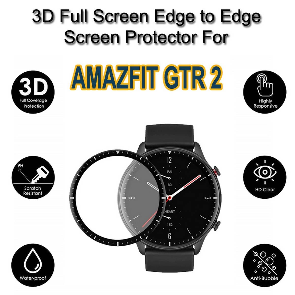 Amazfit gtr 2 screen protector 3D Full Coverage Protective Film Scratch Proof Clear Soft Fibre Glass Smart Watch Screen Protector