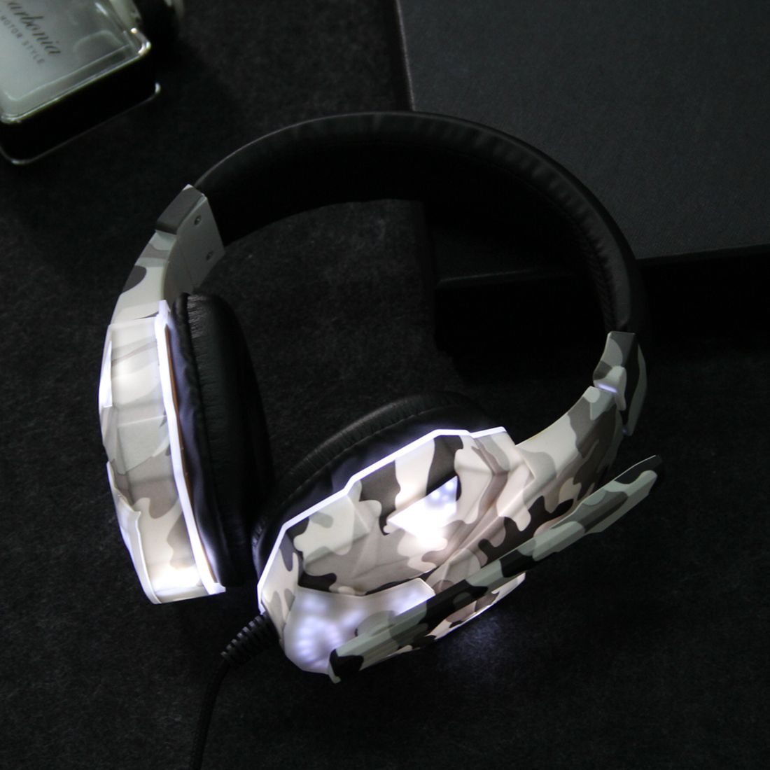 Head-mounted Gaming Headset Camouflage Microphone Wired Stereo Bass PS4 USB Headphones LED Light Computer PC Earphon