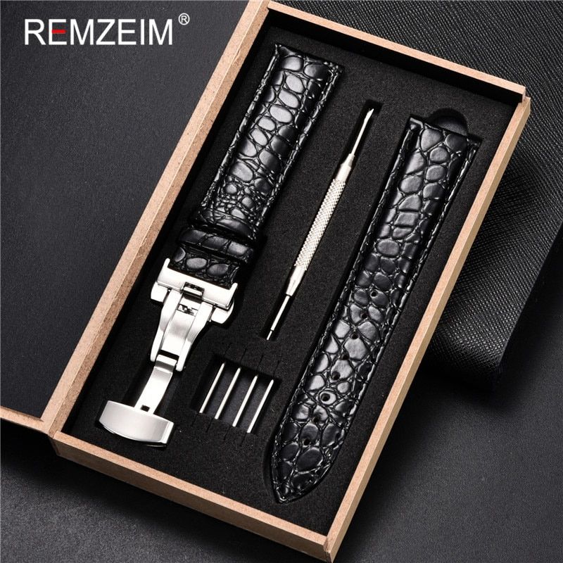 REMZEIM Calfskin Leather Watchband 18mm 19mm 20mm 21mm 22mm 24mm Women Men Leather Strap Watch Band Accessories wristband