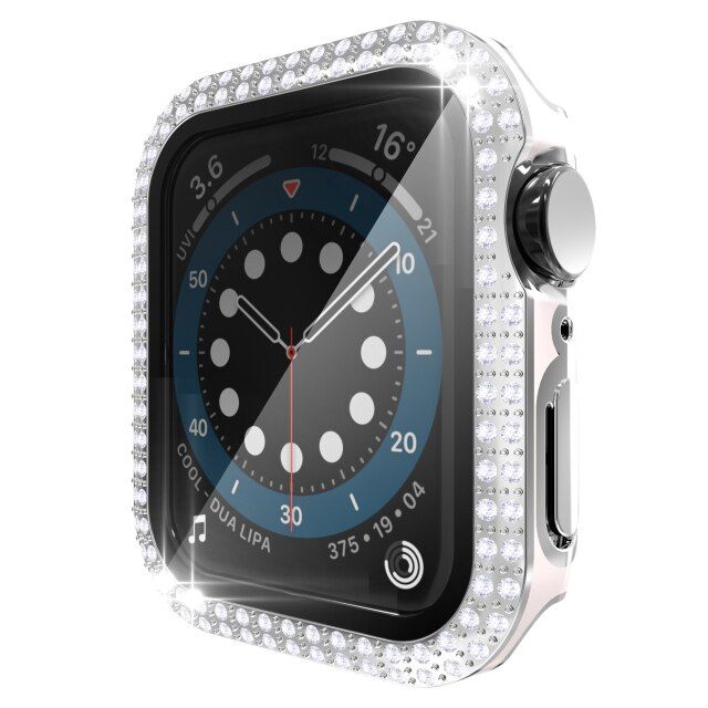 Diamond Watch Case+Tempered film for Apple Watch 38mm 40mm 3 2 1 42mm 44mm SE 6 5 4 Cover Bling Protective Cover PC Case