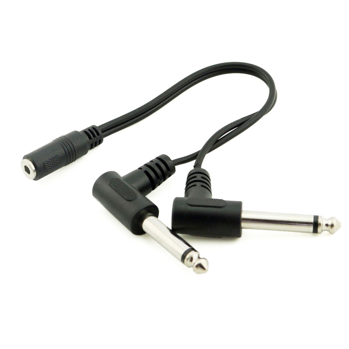 3.5mm Mini 1/8 inch TRS Stereo Female Jack to Dual 1/4 6.35mm Male Plug Mono TS Right Angle Audio Adapter Y Splitter Cable