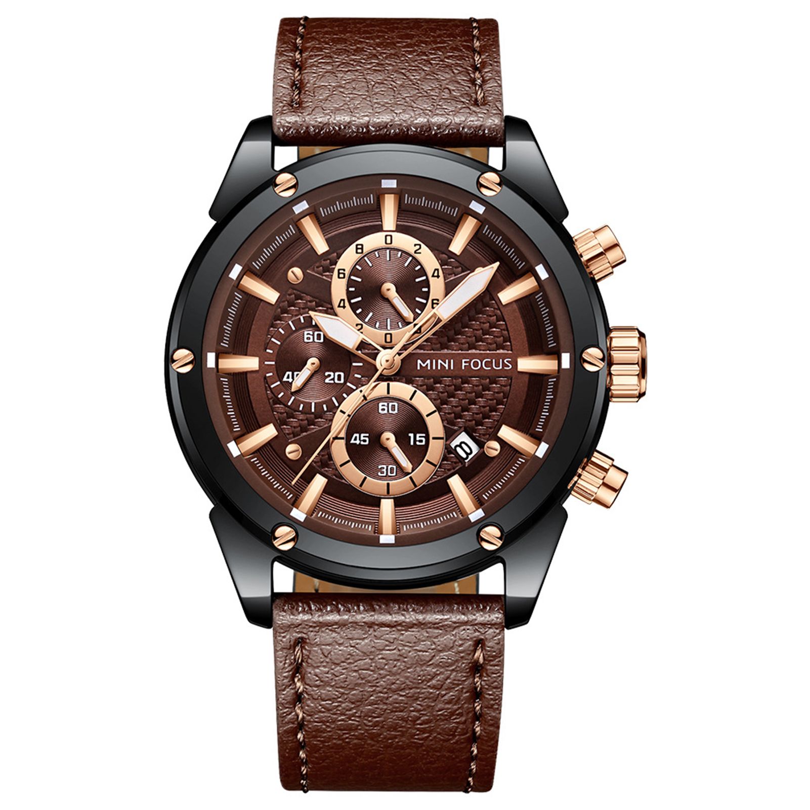 MINI FOCUS Men Casual Stylish Faux Leather Strap Sports Watch for Businessman