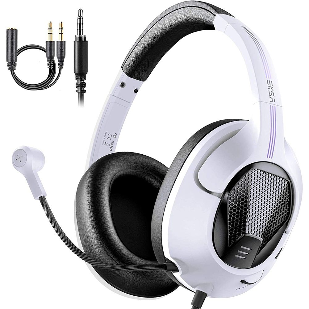 EKSA Gaming Headset with Microphone, Ultralight Surround Stereo PC Computer Wired Gaming Headphones for PS4/Xbox One(White)