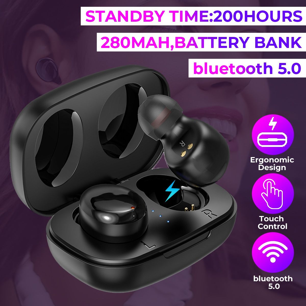bluetooth 5.0 TWS Wireless Earphones Mini Earphones Headset Sport In-Ear Buds