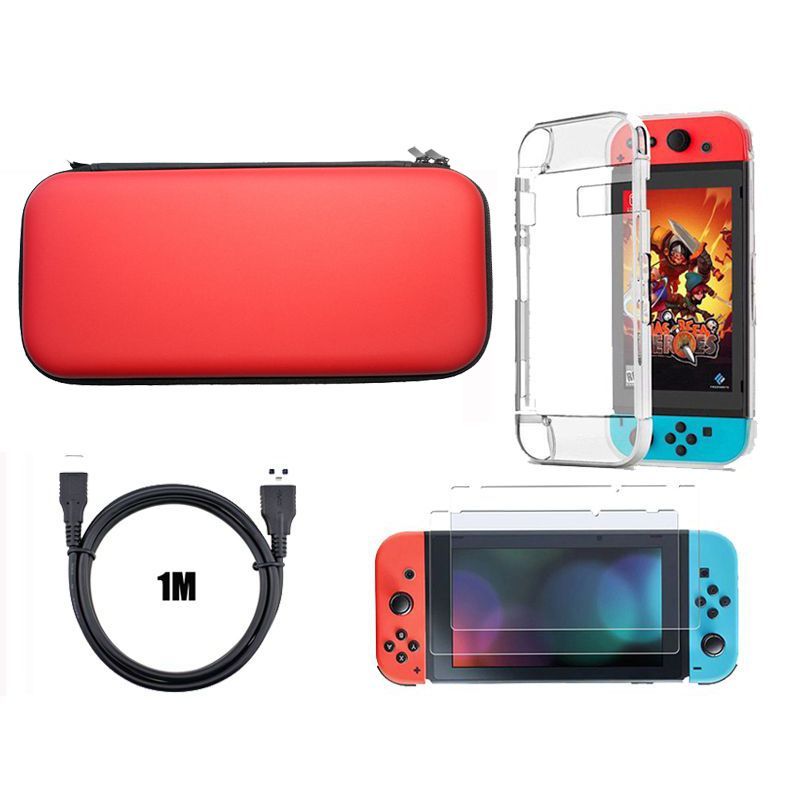 For Nintend Switch Bag 4 in Accessories Case Bag+Charging Cable+Protector+Shell Cover+Tempered Glass Screen Film