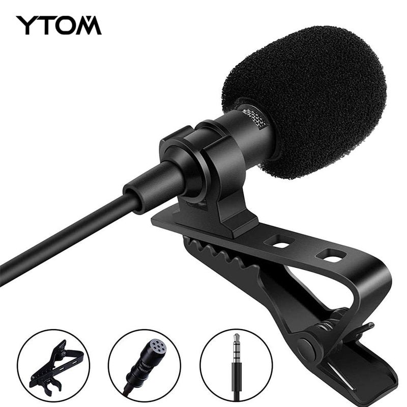 1.5M Mini Clip-on Lapel Lavalier Condenser Microphone with 3.5mm Headphone Output Jack, Omnidirectional Condenser Mic For phone Black