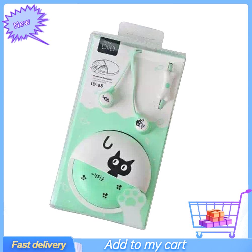 Cute Cartoon Cat Stereo Music In-ear Headset Earphone with Mic Storage Box