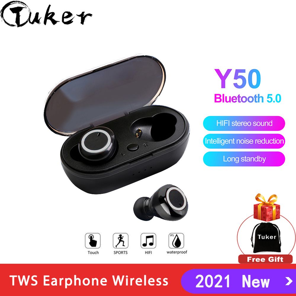 Tuker Y50 TWS Bluetooth Earbuds Mini Portable Stereo Music Sport Headphones for boys girl Gaming bluetooth headset