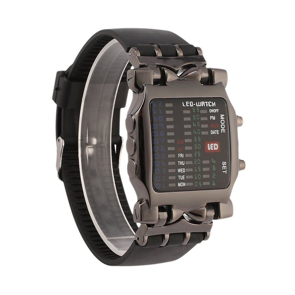 New Unisex Square Style Cool Colorful LED Digital Watch Binary Wrist Black-black